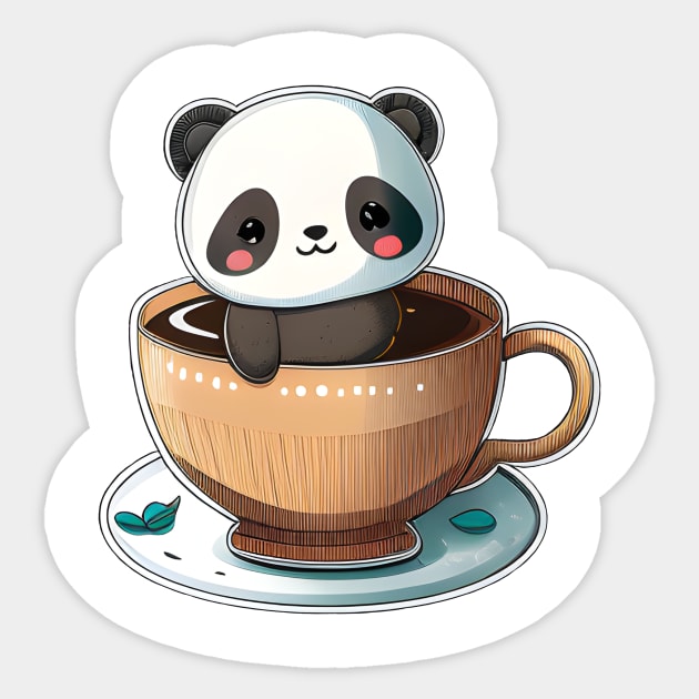 Cute panda taking a bath in a cup Sticker by Night Owl Studio